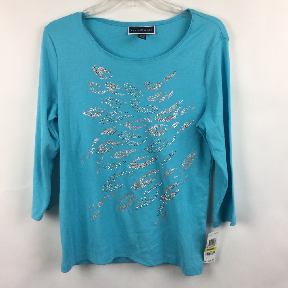 SALE 2/$20 Karen Scott Medium Top Blue Embellished
